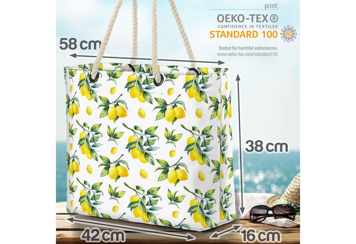 VOID Strandtasche (1-tlg), Sommer Zitronen Beach Bag Zitrone Küche Muster Obst Essen Kochen Pfla – Bild 2 von 4