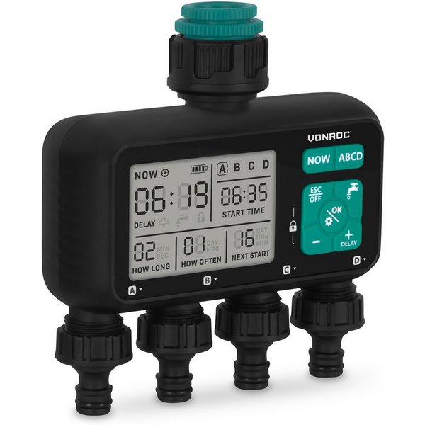 VONROC Bewässerungssteuerung - Wasser-Timer - Automatisches Bewässerungssystem – Breites, (einstellbares Intervall und Dauer: 1 Stunde), bis 15 Tage/1 Sekunde b