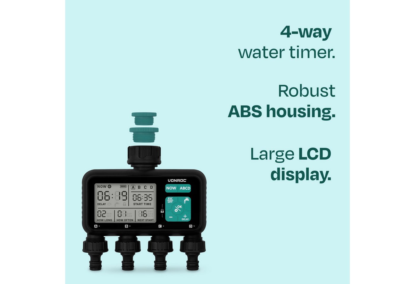 VONROC Bewässerungssteuerung - Wasser-Timer - Automatisches Bewässerungssystem – Breites, (einstellbares Intervall und Dauer: 1 Stunde), bis 15 Tage/1 Sekunde b – Bild 3 von 5