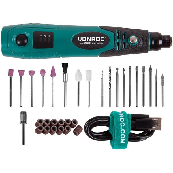 VONROC Multitool Multifunktionswerkzeug 4V, Mit 31 Zubehören und Ladegerät