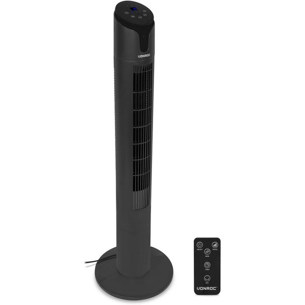 VONROC Turmventilator - Luxusventilator inklusive Fernbedienung – 3 Gänge – Drehfunktion –, 15-Stunden-Timer – Höhe 110 cm – schwarz