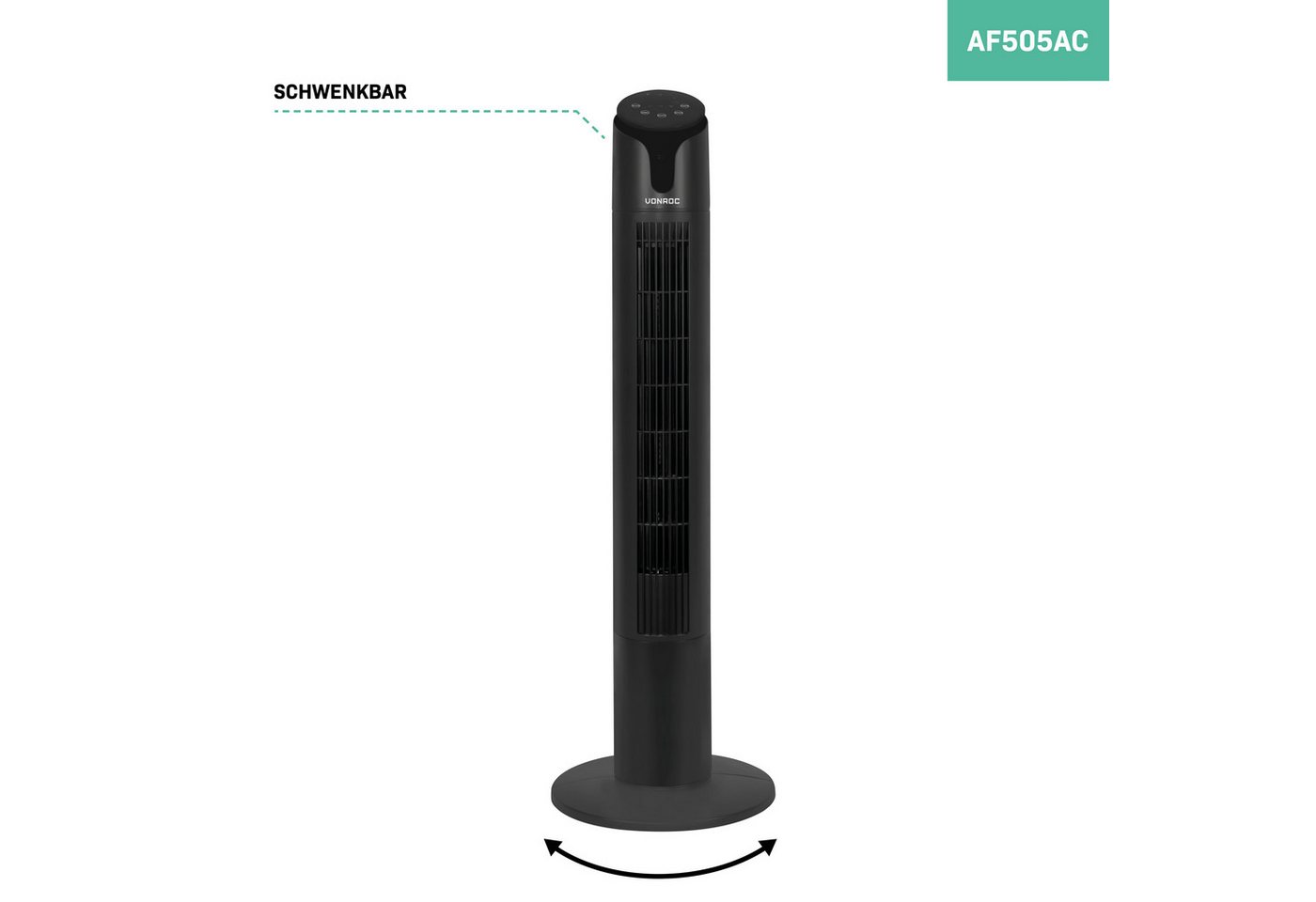 VONROC Turmventilator - Luxusventilator inklusive Fernbedienung – 3 Gänge – Drehfunktion –, 15-Stunden-Timer – Höhe 110 cm – schwarz – Bild 5 von 5