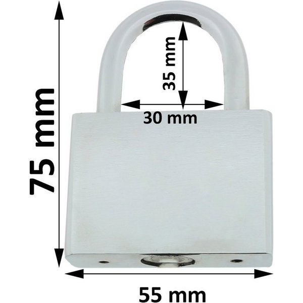 Vorhängeschloss Sicherheits Vorhängeschloss 75 mm aus Stahl inkl. 4 Schlüsseln