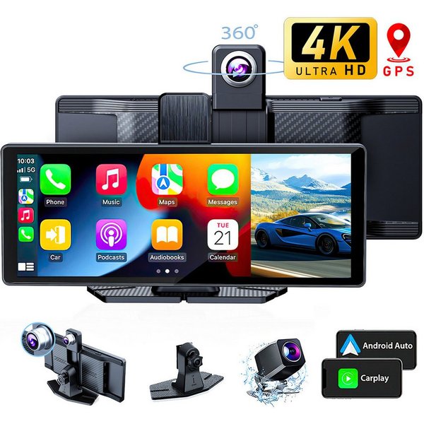 Vornix Dashcam Auto, Autokamera,Kamera Carplay mit GPS Navigationsgerät Dashcam (Android Auto, Apple carplay, WLAN(Wi-Fi), 10.26 Zoll,für Auto LKW PKW,Wohnmobil