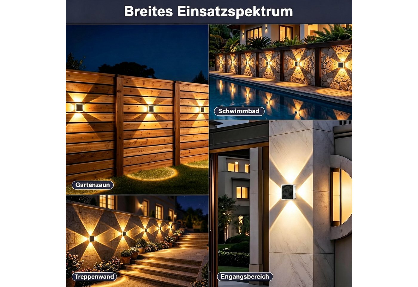 Vornix LED Außen-Wandleuchte Solar nfür, Up and Down Solarlampen für Außen Wand, 2/4 Stück, IP66 Wasserdicht, 4 LEDs, 8 Farbmodi Solarleuchten für Garten Hof Te – Bild 2 von 5