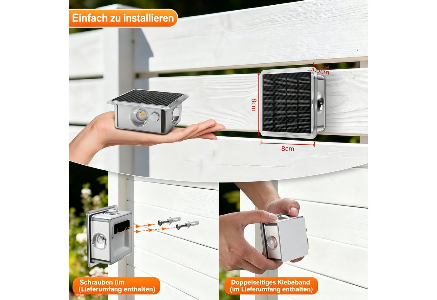Vornix LED Außen-Wandleuchte Solar nfür, Up and Down Solarlampen für Außen Wand, 2/4 Stück, IP66 Wasserdicht, 4 LEDs, 8 Farbmodi Solarleuchten für Garten Hof Te – Bild 3 von 5