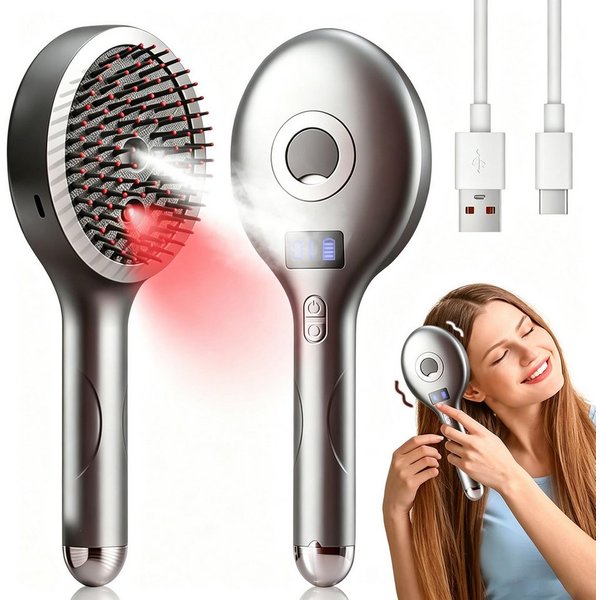 Vornix Massagegerät Elektrische Kopfhaut Massagebürste mit Rotlicht,Vibrationsmassage, Vibrationsmassage & Sprühfunktion, Haarpflege Bürste mit 105 Borsten und 