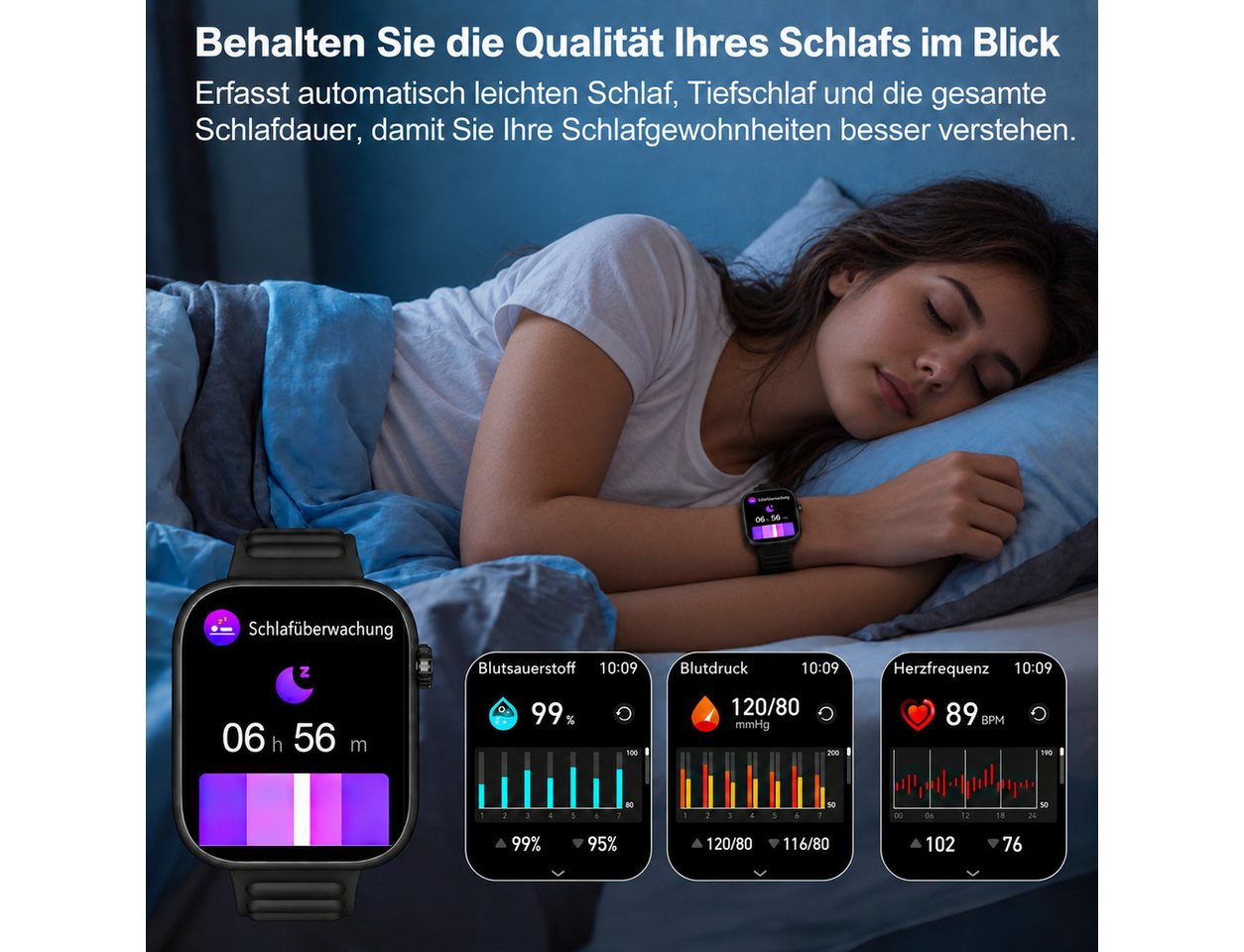 Vornix Smartwatch Damen Herren, Fitness Uhr mit Anruffunktion Smartwatch, Fitness Tracker, Aktivitätstracker, Schlaftracker für Alltag und Sport, 1,85 Zoll HD,  – Bild 2 von 5