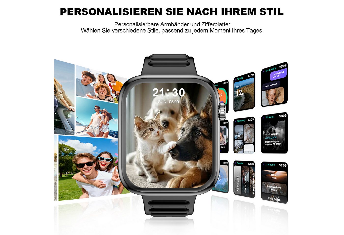Vornix Smartwatch Damen Herren, Fitness Uhr mit Anruffunktion Smartwatch, Fitness Tracker, Aktivitätstracker, Schlaftracker für Alltag und Sport, 1,85 Zoll HD,  – Bild 5 von 5