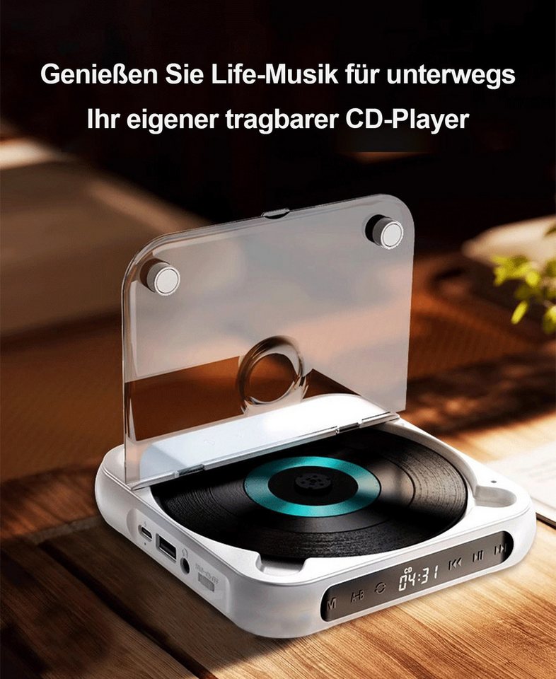 Vornix Tragbarer CD-Player mit Bluetooth 5.3,mit externem Verstärker,CD-Musik CD-Player (Bluetooth, Staubschutz,Kopfhörerbuchse für Geschenk,Zuhause) – Bild 2 von 5
