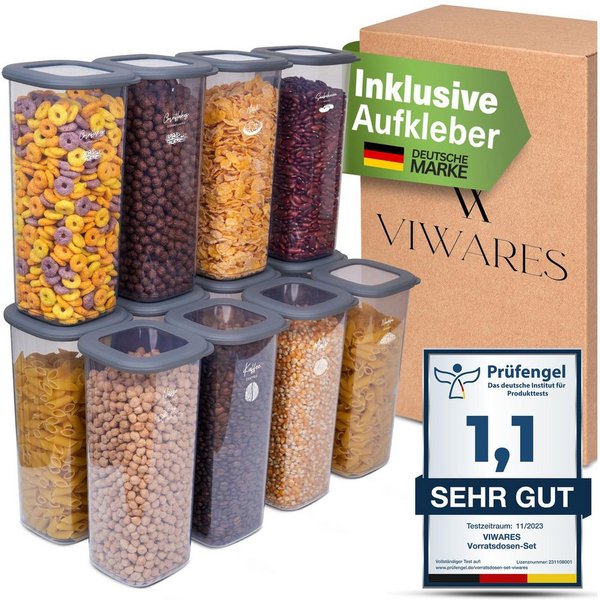 Viwares Vorratsdose Viwares Vorratsdosen-Set 12er Anthrazit SERIE FOLY 1.75L, Plastik