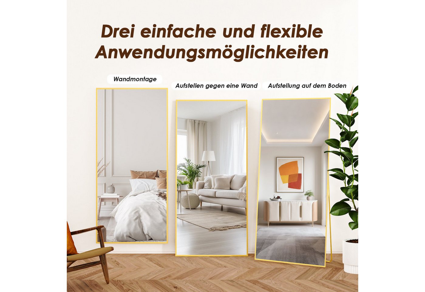 Vortisys Standspiegel Rechteckiger spiegel, Ganzkörperspiegel mit Ständer, verstärktem Glas, zum Anlehnen oder Aufhängen, stabiler Rahmen, für Schlafraum, Flur – Bild 2 von 5