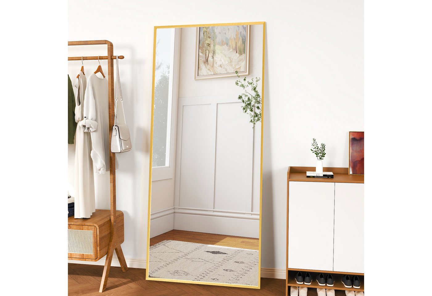 Vortisys Standspiegel Rechteckiger spiegel, Ganzkörperspiegel mit Ständer, verstärktem Glas, zum Anlehnen oder Aufhängen, stabiler Rahmen, für Schlafraum, Flur – Bild 4 von 5