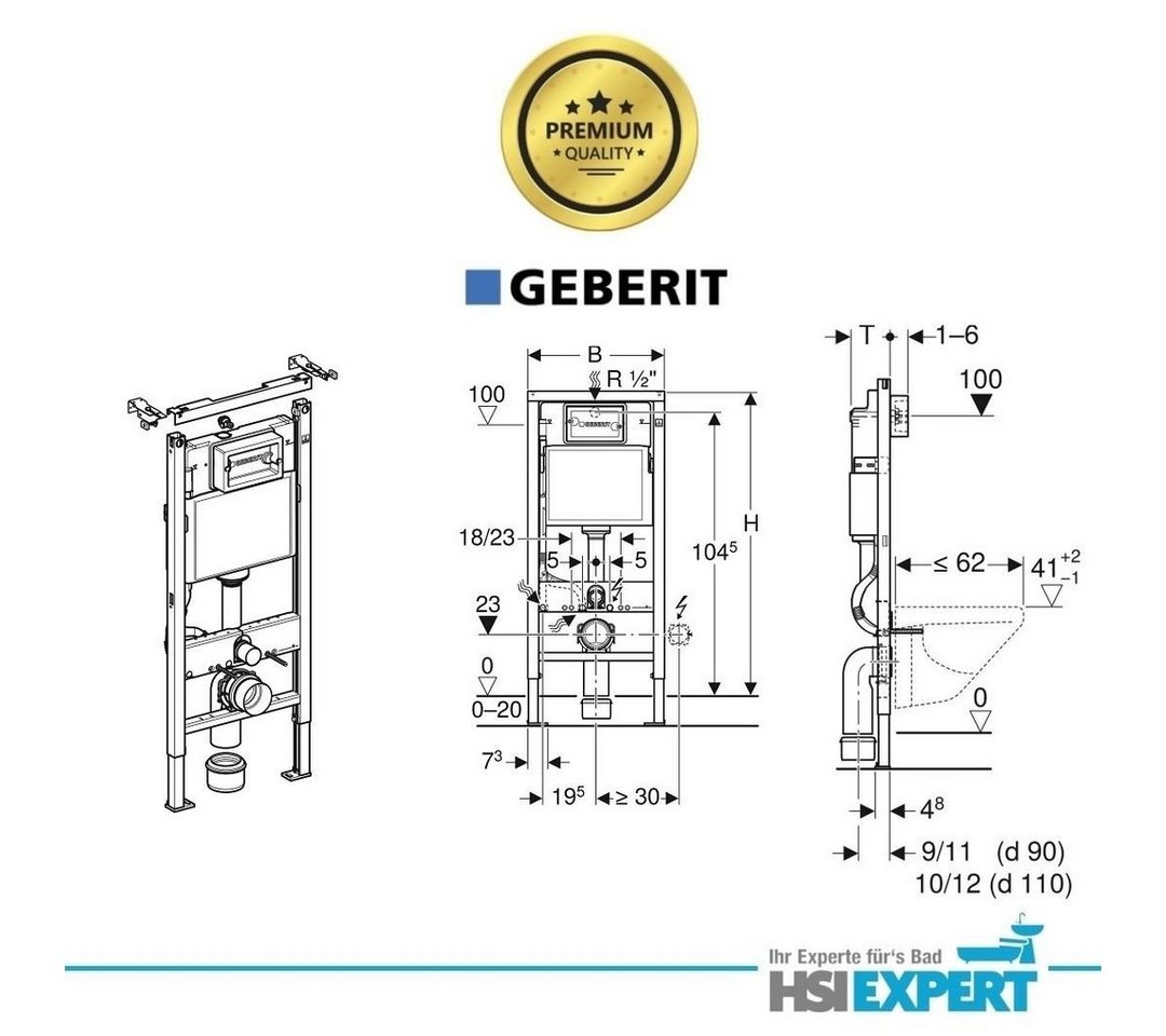 GEBERIT Vorwandelement WC Geberit Vorwandelement Bartolo WC Drückerplatte weiß Komplettset, Spar-Set – Bild 4 von 5