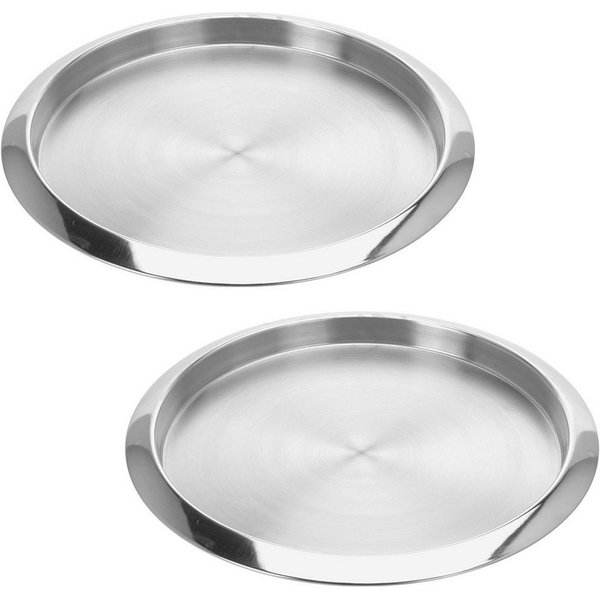 VOSSBACH Servierplatte Serviertablett Frühstückstablett Dekotablett Kellnertablett, Edelstahl, (2-tlg), Rund ø 35 cm Silber