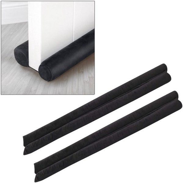 VOSSBACH Zugluftstopper Tür Windstopper Türdichtung Türisolierung Dichtung Isolierung, 2-tlg., Mikrofaser Schwarz mit Doppeldichtung