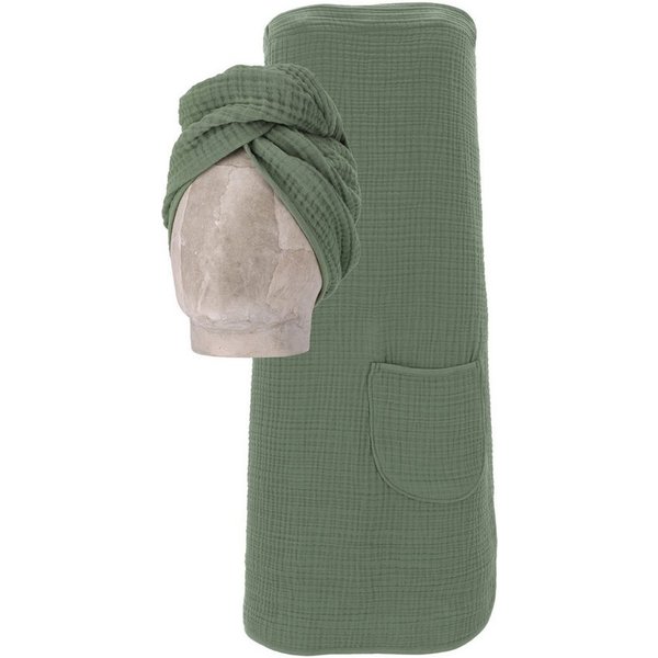 Vossen Kilt Wellness Set, ideal für Sauna & Spa, Hotelbademantel, Morgenmantel, Baumwoll-Mix, Musselin, 1 Spa Dress +1 Turban in einem Set inkl. Geschenkverpack