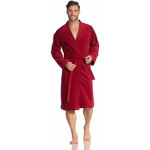Vossen Unisex-Bademantel Dallas, ideal für Sauna & Spa, Hotelbademantel, Morgenmantel, Kurzform, Webvelours, Kimono-Kragen, Gürtel, für Damen & Herren, reine Ba