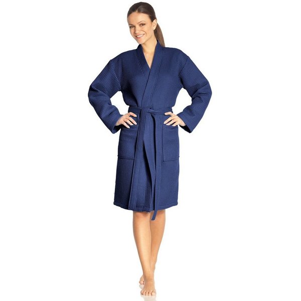 Vossen Unisex-Bademantel Rom, ideal für Sauna & Spa, Hotelbademantel, Morgenmantel, Kurzform, Waffelpiqué, Kimono-Kragen, Gürtel, für Damen & Herren, Waffelpiqu