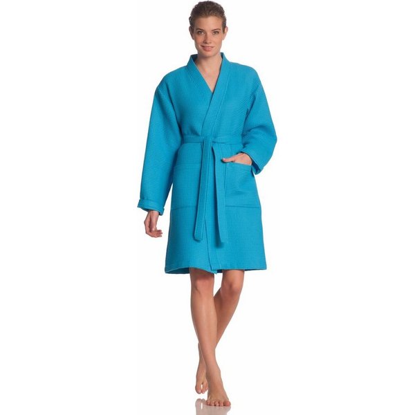 Vossen Unisex-Bademantel Rom, ideal für Sauna & Spa, Hotelbademantel, Morgenmantel, Kurzform, Waffelpiqué, Kimono-Kragen, Gürtel, für Damen & Herren, Waffelpiqu