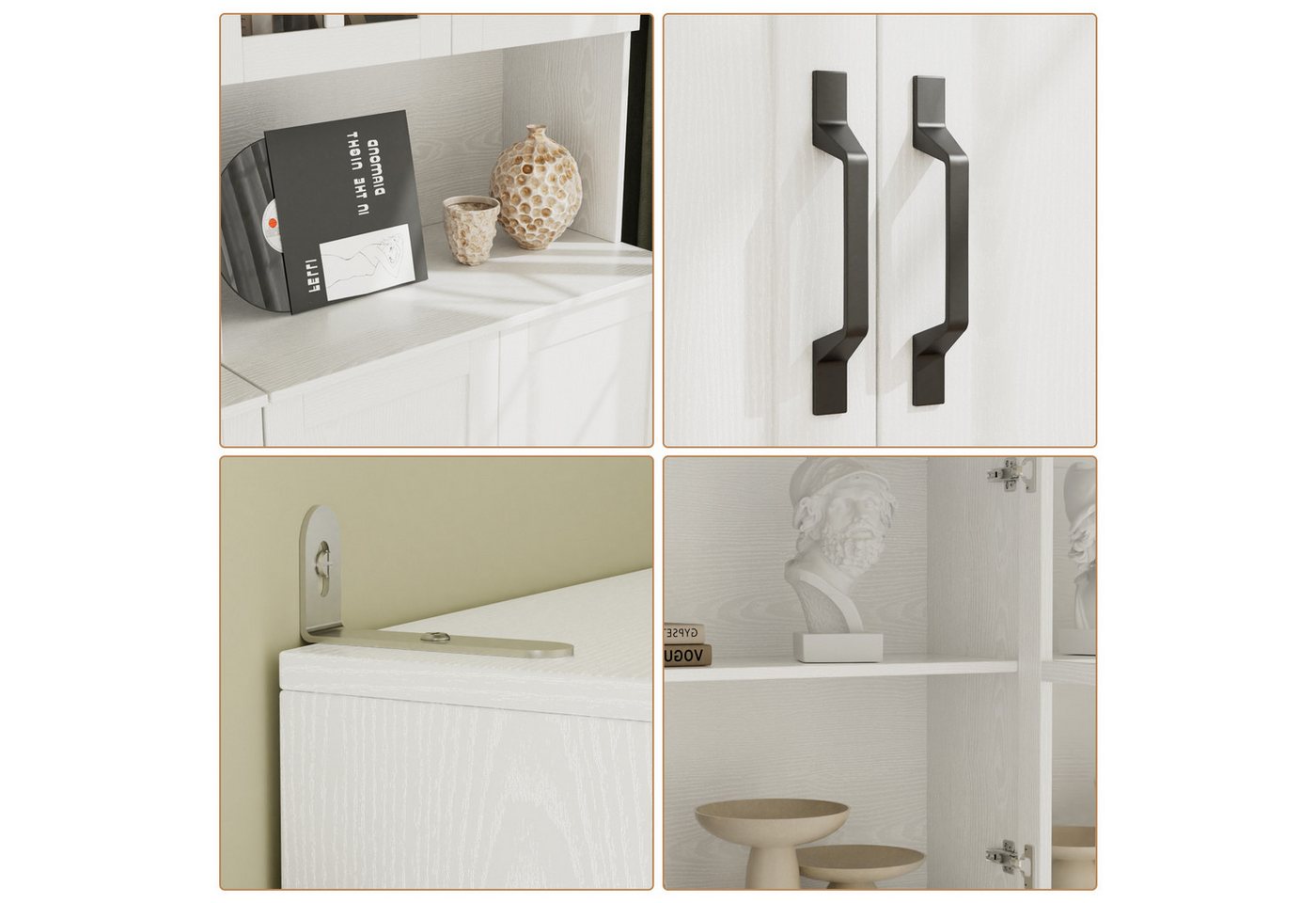 VOWNER Bücherregal mit Glastüren, offenem Fach & Arbeitsplatte – 5 Ebenen Hochschrank, 1-tlg., Vitrinenschrank Buffetschrank Standregal für Wohnzimmer & Büro – Bild 5 von 5