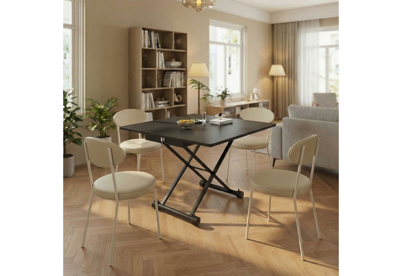 VOWNER Couchtisch 3-in-1, Höhenverstellbar & Ausziehbar, Esstisch, Wohnzimmertisch (1-St), Platzsparend & Umwandelbar für Ess- & Wohnzimmer – Bild 4 von 5
