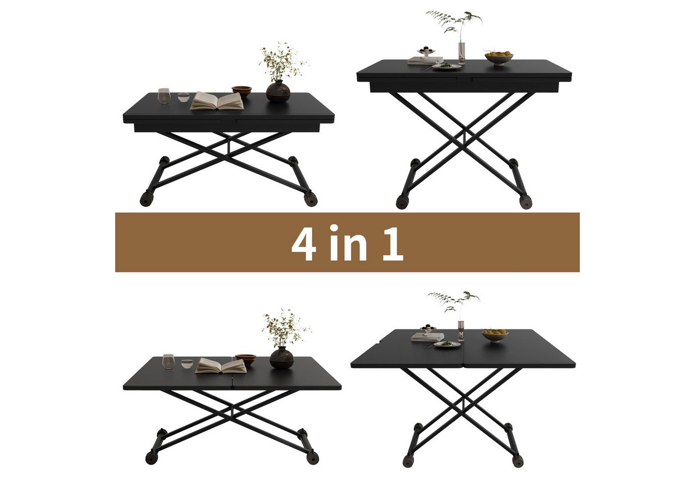 VOWNER Couchtisch 3-in-1, Höhenverstellbar & Ausziehbar, Esstisch, Wohnzimmertisch (1-St), Platzsparend & Umwandelbar für Ess- & Wohnzimmer – Bild 5 von 5
