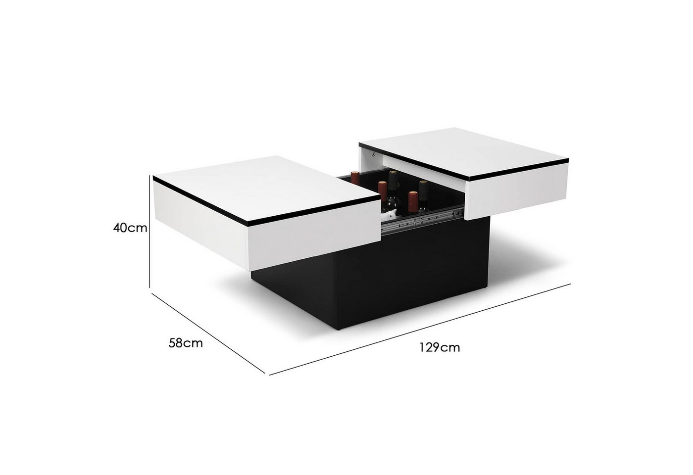 VOWNER Couchtisch Hochglanz-Sofatisch mit 2 Stauräumen, Beistelltisch, Wohnzimmertisch, mit Schiebefunktion, modern und ausziehbar – Bild 2 von 5