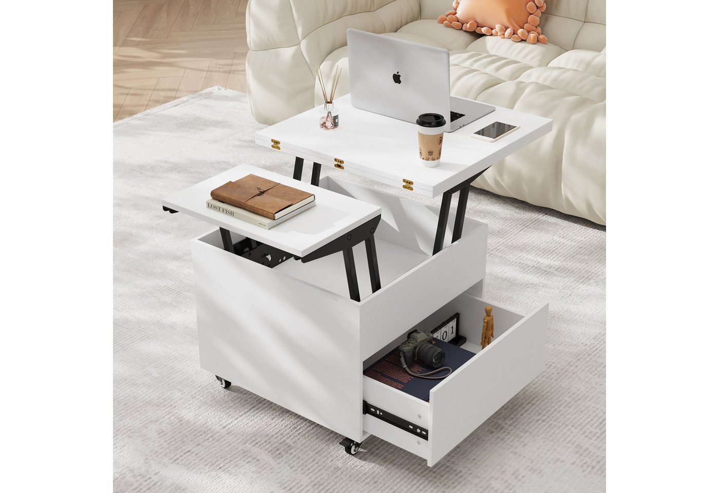 VOWNER Couchtisch Höhenverstellbar, 3-in-1-Multifunktions Wohnzimmer-Esstisch – Bild 4 von 5