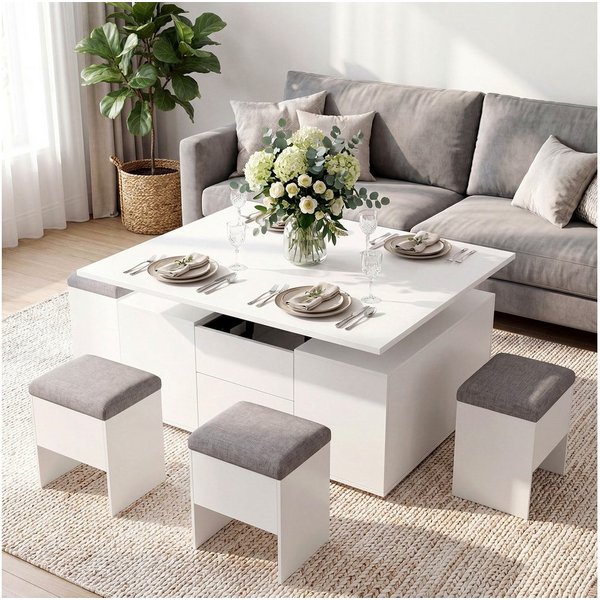 VOWNER Couchtisch mit klappbarer Tischplatte – 4-in-1 Multifunktions Wohnzimmertisch (1-St), höhenverstellbar für verschiedene Anwendungen