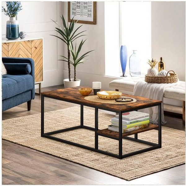VOWNER Couchtisch Wohnzimmer Tisch, Stahlrahmen (1er-Set), Antike Farbe