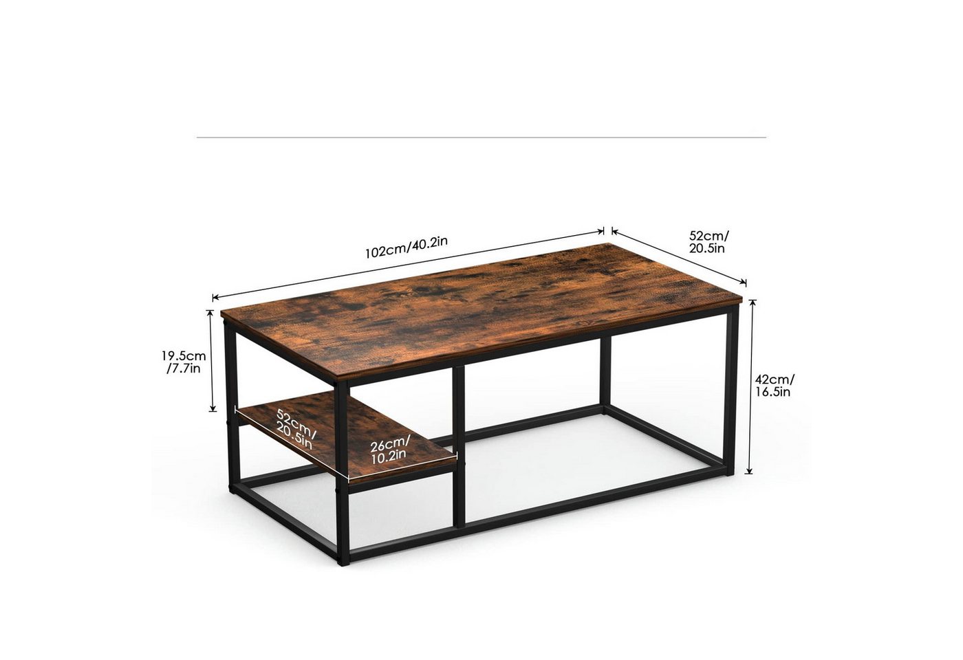 VOWNER Couchtisch Wohnzimmer Tisch, Stahlrahmen (1er-Set), Antike Farbe – Bild 2 von 5