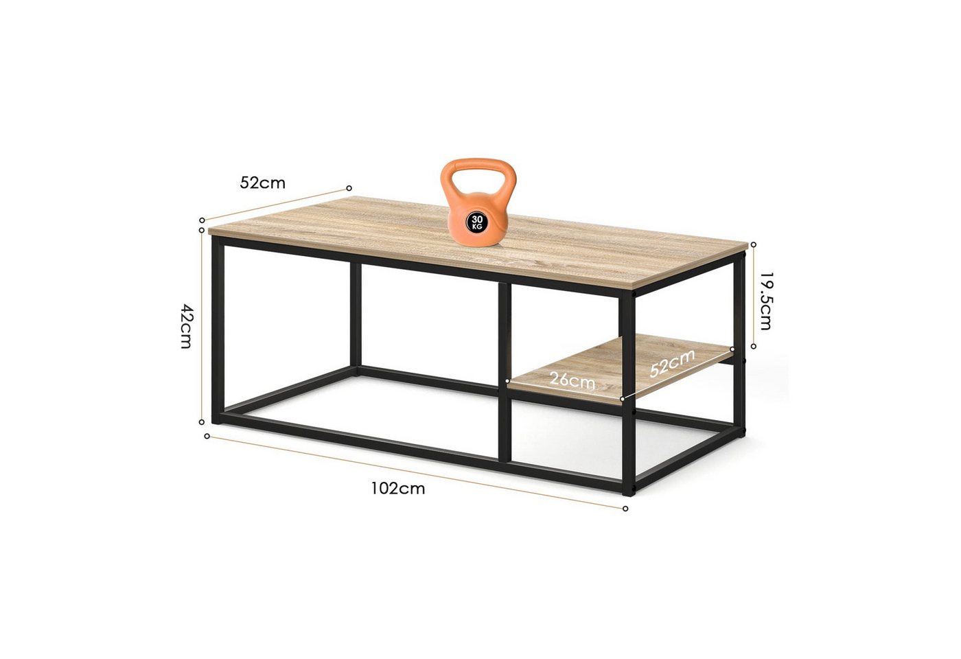 VOWNER Couchtisch Wohnzimmer Tisch, Stahlrahmen (1er-Set), Holzfarbe – Bild 2 von 5