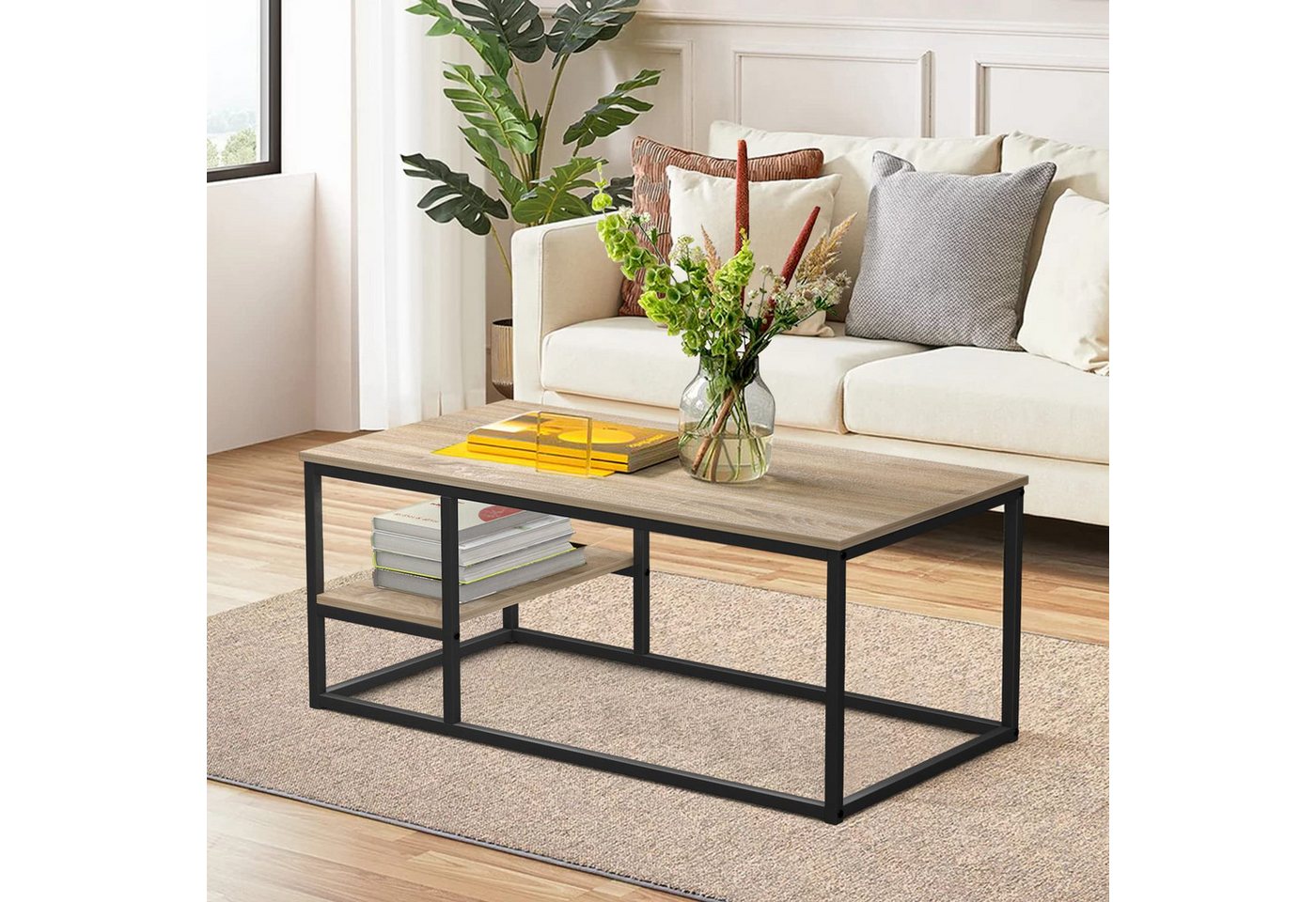 VOWNER Couchtisch Wohnzimmer Tisch, Stahlrahmen (1er-Set), Holzfarbe – Bild 3 von 5
