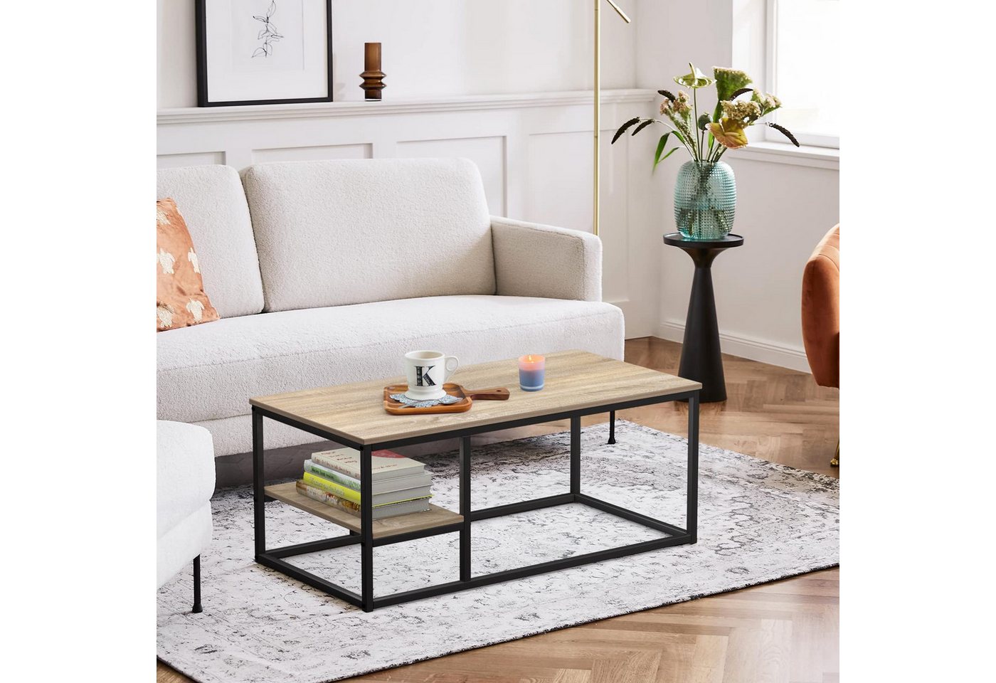 VOWNER Couchtisch Wohnzimmer Tisch, Stahlrahmen (1er-Set), Holzfarbe – Bild 4 von 5