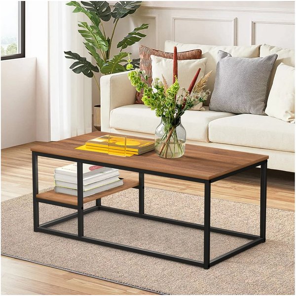 VOWNER Couchtisch Wohnzimmer Tisch, Stahlrahmen (1er-Set), Walnuss Farbe