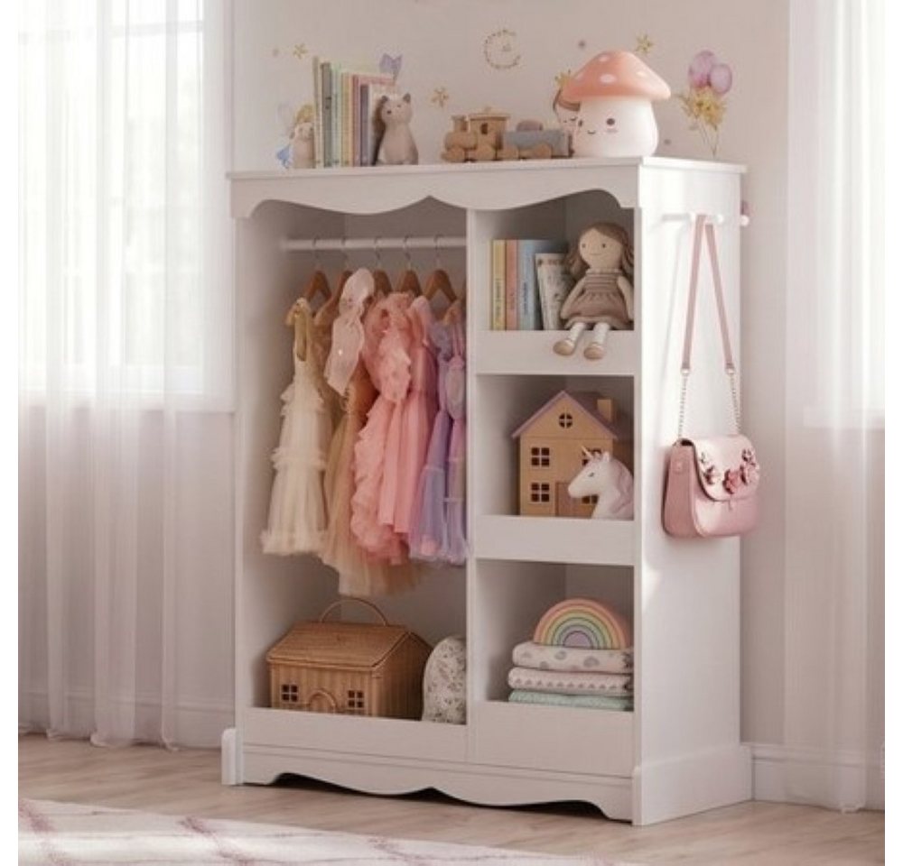 VOWNER Kinderkleiderschrank mit Spiegel, Kleiderstange und Regalen für Kinderzimmer (1-St) Kindergarderobe aus Spanplatte, 80 x 30 x 106 cm – Bild 4 von 5