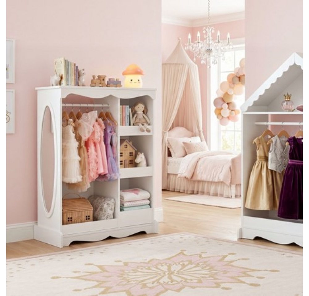 VOWNER Kinderkleiderschrank mit Spiegel, Kleiderstange und Regalen für Kinderzimmer (1-St) Kindergarderobe aus Spanplatte, 80 x 30 x 106 cm – Bild 5 von 5
