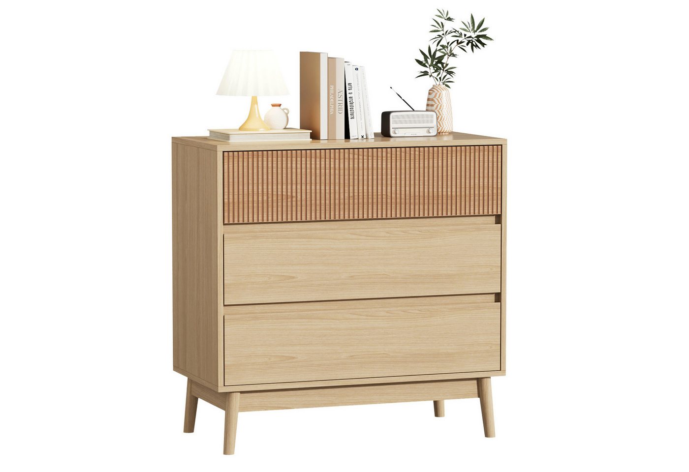 VOWNER Kommode Grifflose Schubkastenkommode im skandinavischen Stil mit 3 Schubladen (1 St), Aufbewahrungskommode, Nachttisch, 80x40x80 cm – Bild 3 von 5