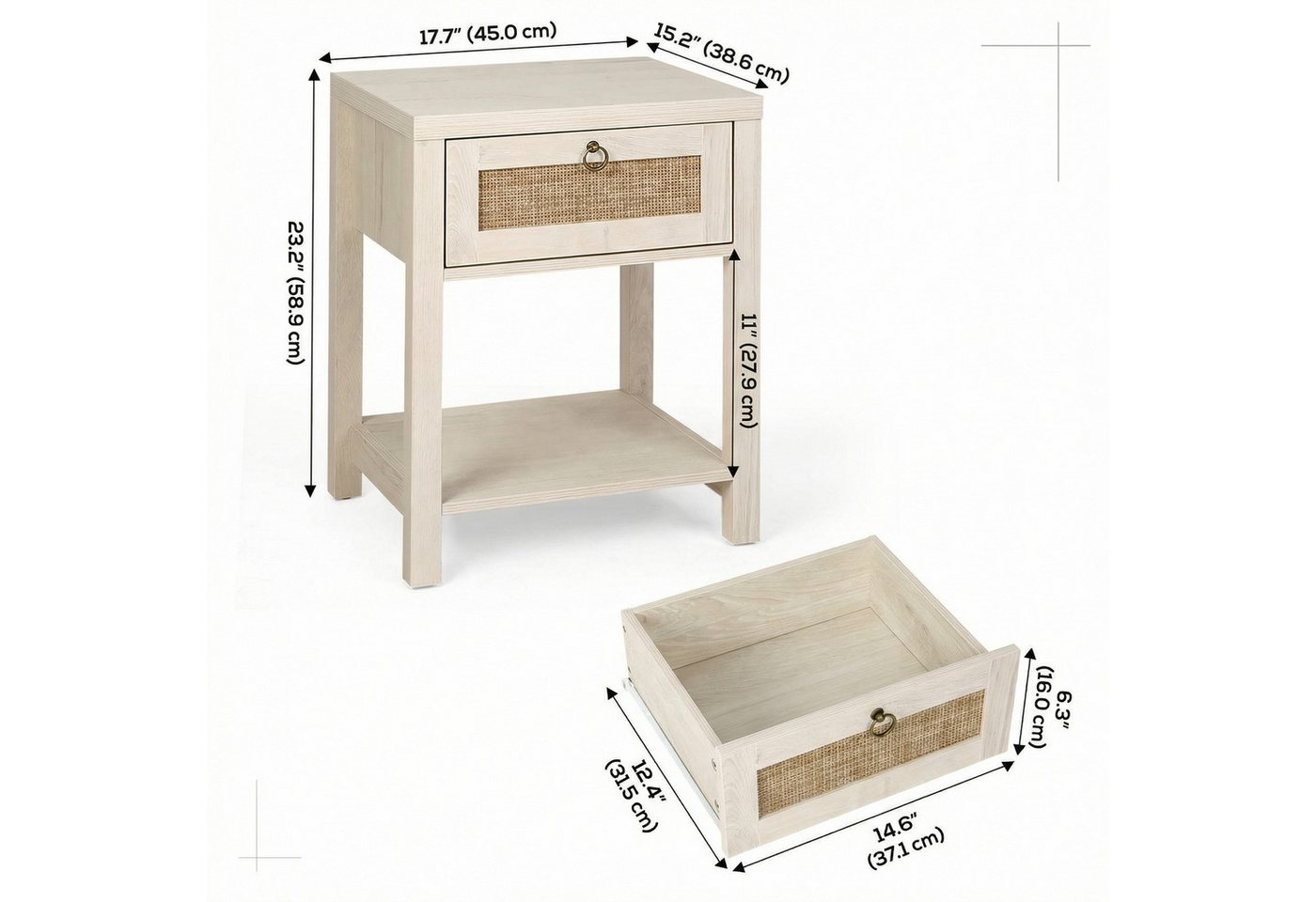 VOWNER Nachttisch Set 2er, Landhausstil Beistelltisch mit Schublade und Ablage (2-St), Böhmischer Sideboard für Schlafzimmer, Wohnzimmer – Bild 2 von 5