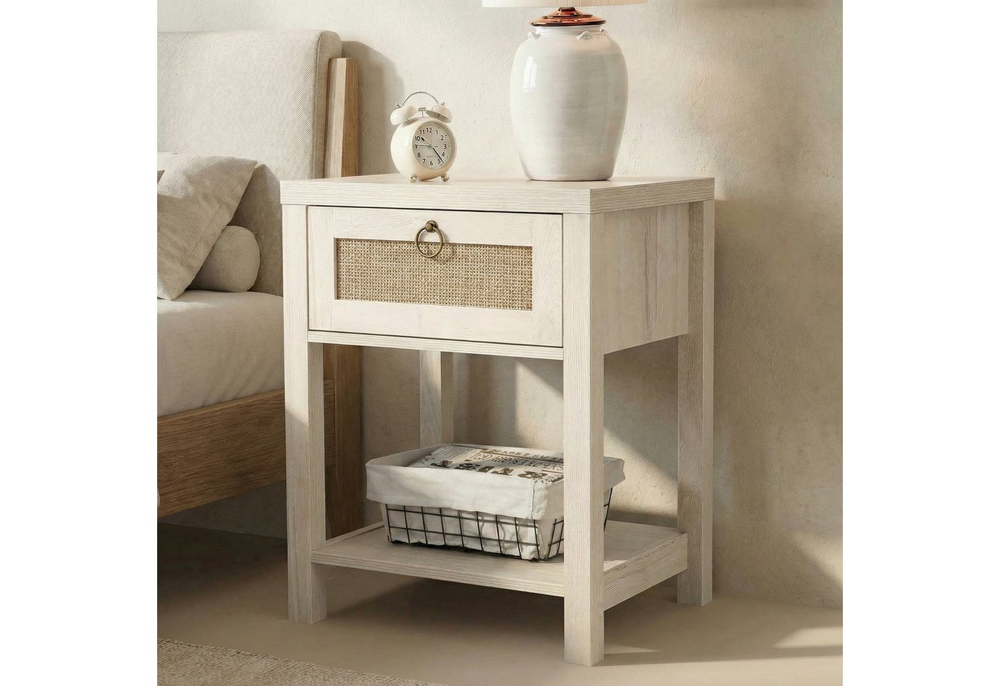 VOWNER Nachttisch Set 2er, Landhausstil Beistelltisch mit Schublade und Ablage (2-St), Böhmischer Sideboard für Schlafzimmer, Wohnzimmer – Bild 4 von 5