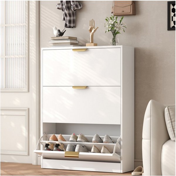 VOWNER Schuhschrank, 3 Klappen, 6 Fächer, verstellbare Ablage, 80 x 24 x 107 cm (1-St) Ideal für Eingangsbereich/Flur