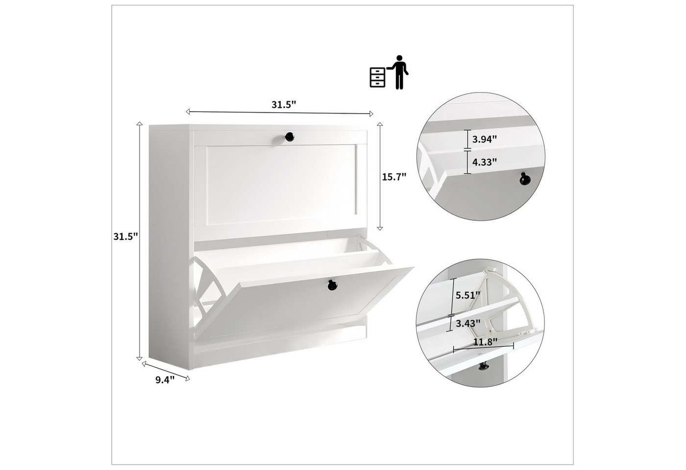 VOWNER Schuhschrank mit 2 Klappen, Schuhregal Schmal, 80 x 24 x 80 cm – Bild 2 von 5