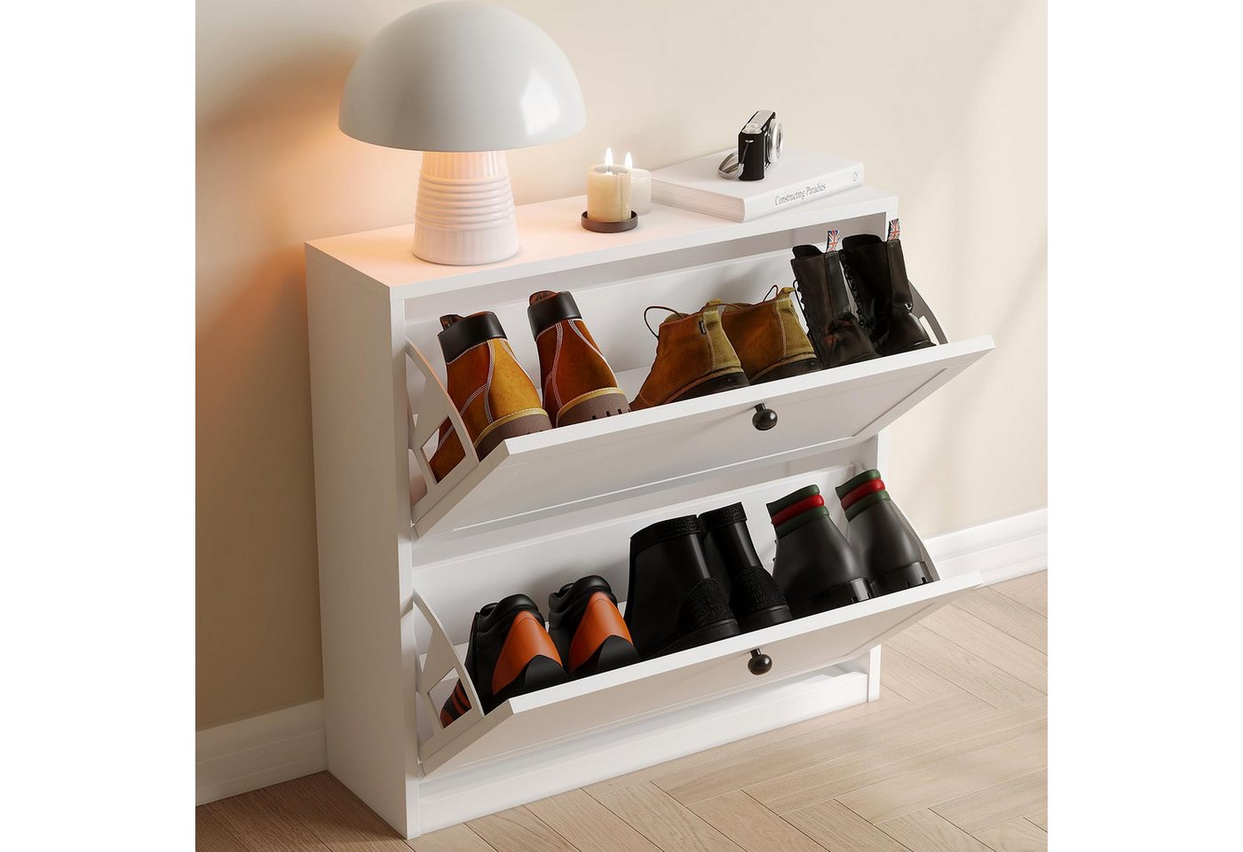 VOWNER Schuhschrank mit 2 Klappen, Schuhregal Schmal, 80 x 24 x 80 cm – Bild 4 von 5