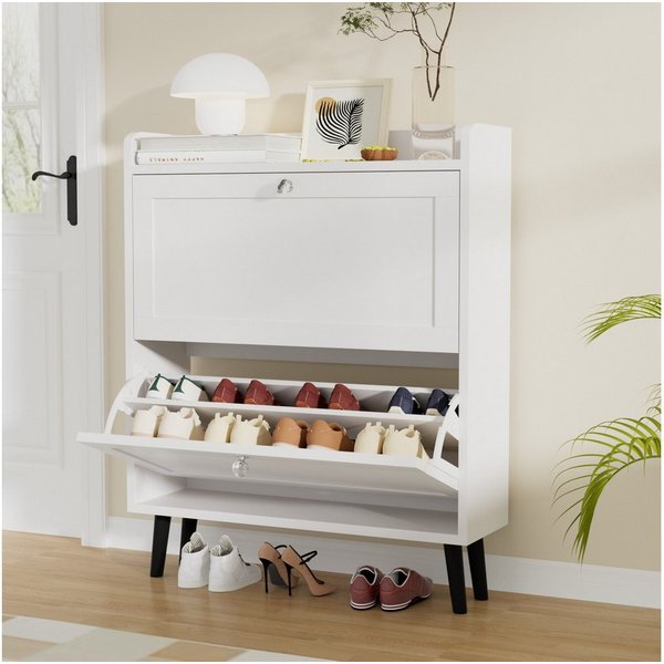 VOWNER Schuhschrank mit 2 Klappen, Schuhregal Schuhkipper Schmal