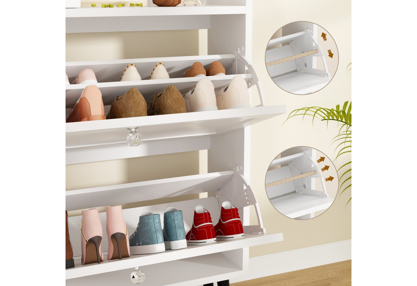VOWNER Schuhschrank mit 2 Klappen, Schuhregal Schuhkipper Schmal – Bild 4 von 5