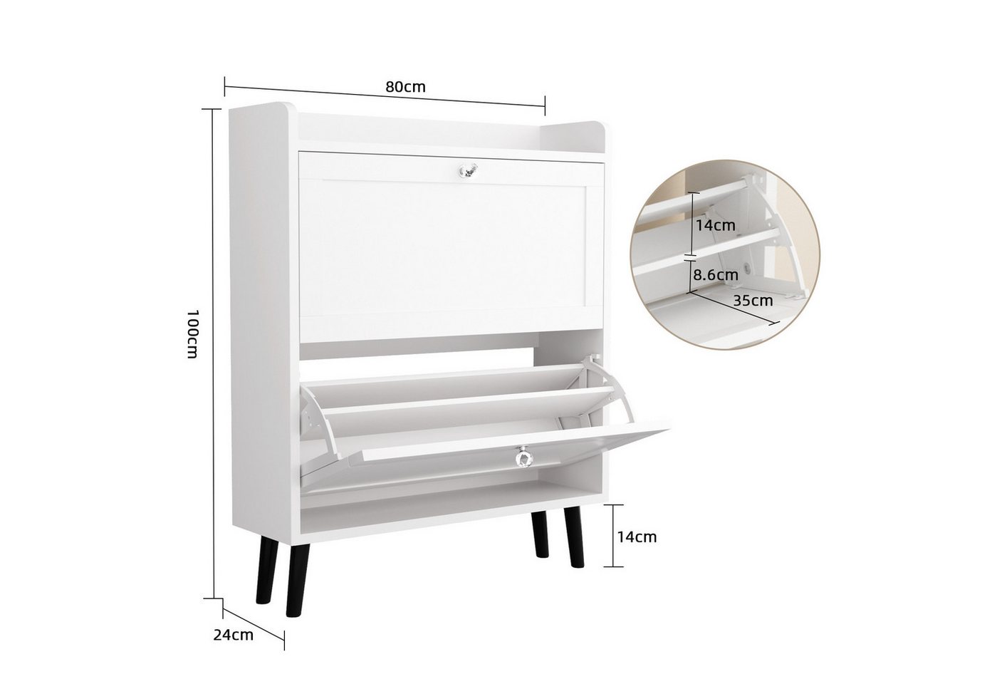 VOWNER Schuhschrank mit 2 Klappen, Schuhregal Schuhkipper Schmal – Bild 5 von 5