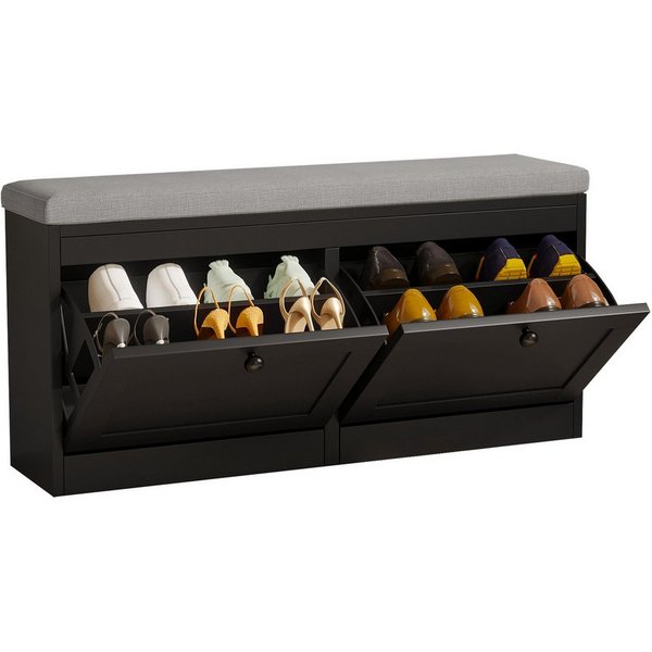 VOWNER Schuhschrank mit 2 Klappen, Sitzbank mit Sitzkissen 106 × 32 × 52 cm