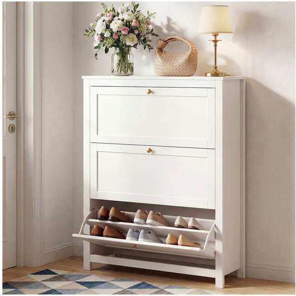 VOWNER Schuhschrank mit 3 Klappen, 6 Fächer, verstellbarer Schuhablage, 90 × 30 × 110 cm (1-St) Ideal für Eingangsbereich/Flur