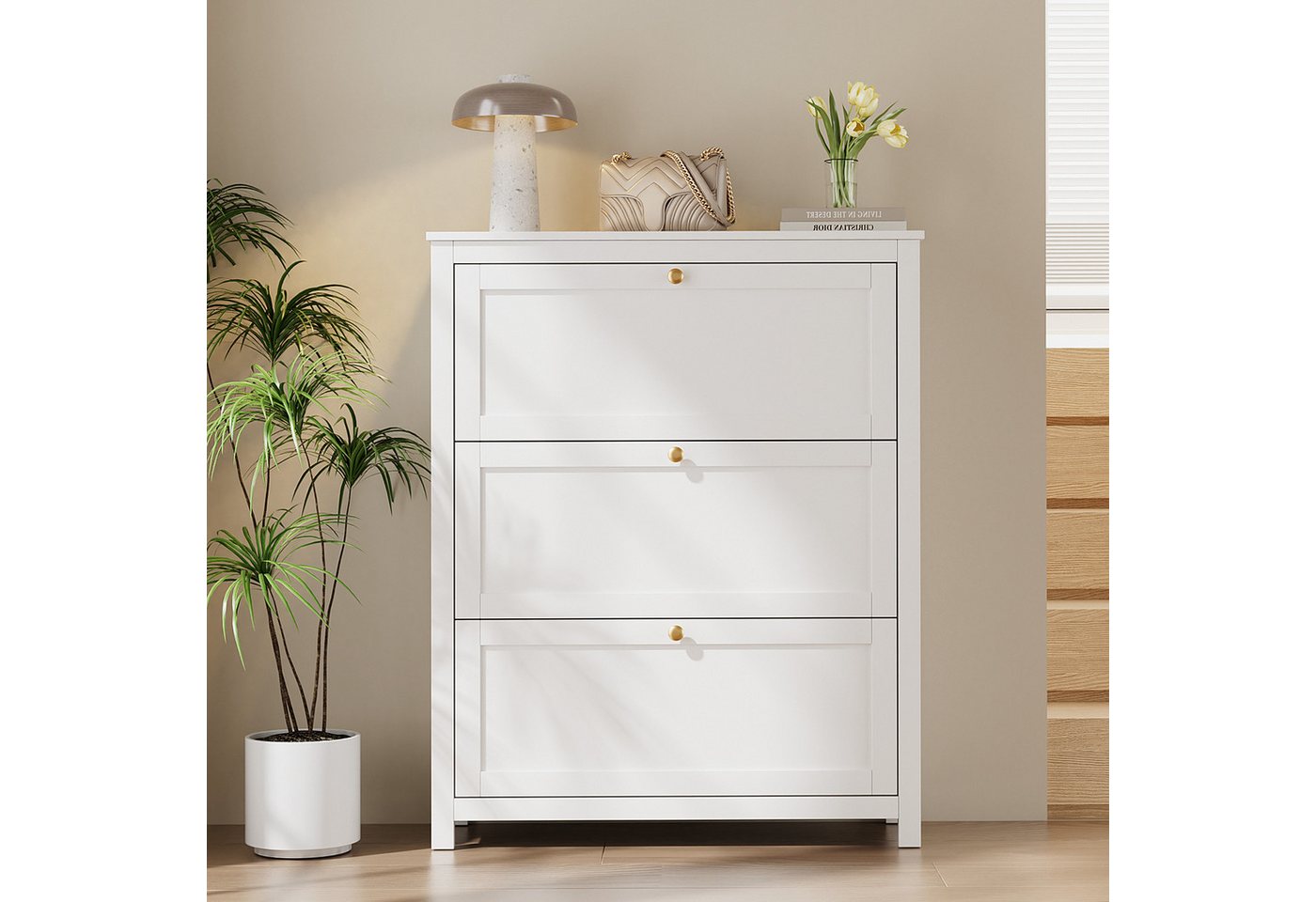 VOWNER Schuhschrank mit 3 Klappen, 6 Fächer, verstellbarer Schuhablage, 90 × 30 × 110 cm (1-St) Ideal für Eingangsbereich/Flur – Bild 3 von 5